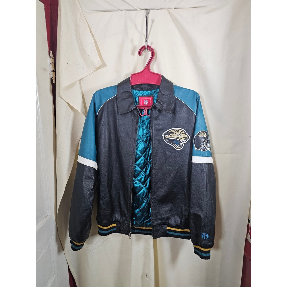 Vintage Jacksonville G-III Leather Bomber Jacket Black Teal Colorblock 58YF7020